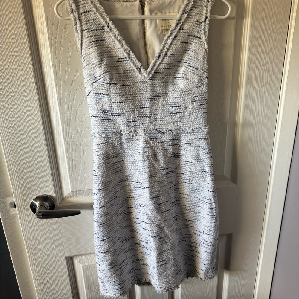 kate spade White and Navy Fringe Tweed dress